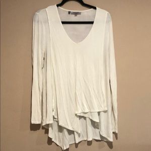 Jennifer Lopez White Layered Long Sleeve VNeck Top